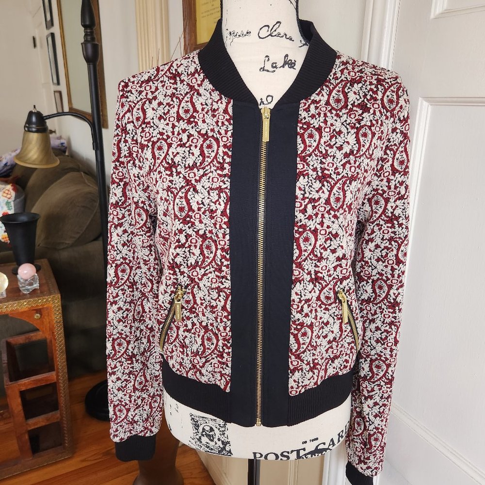 Michael Kors Paisley Burgundy and Black Women’s Bomber Jacket Sz M